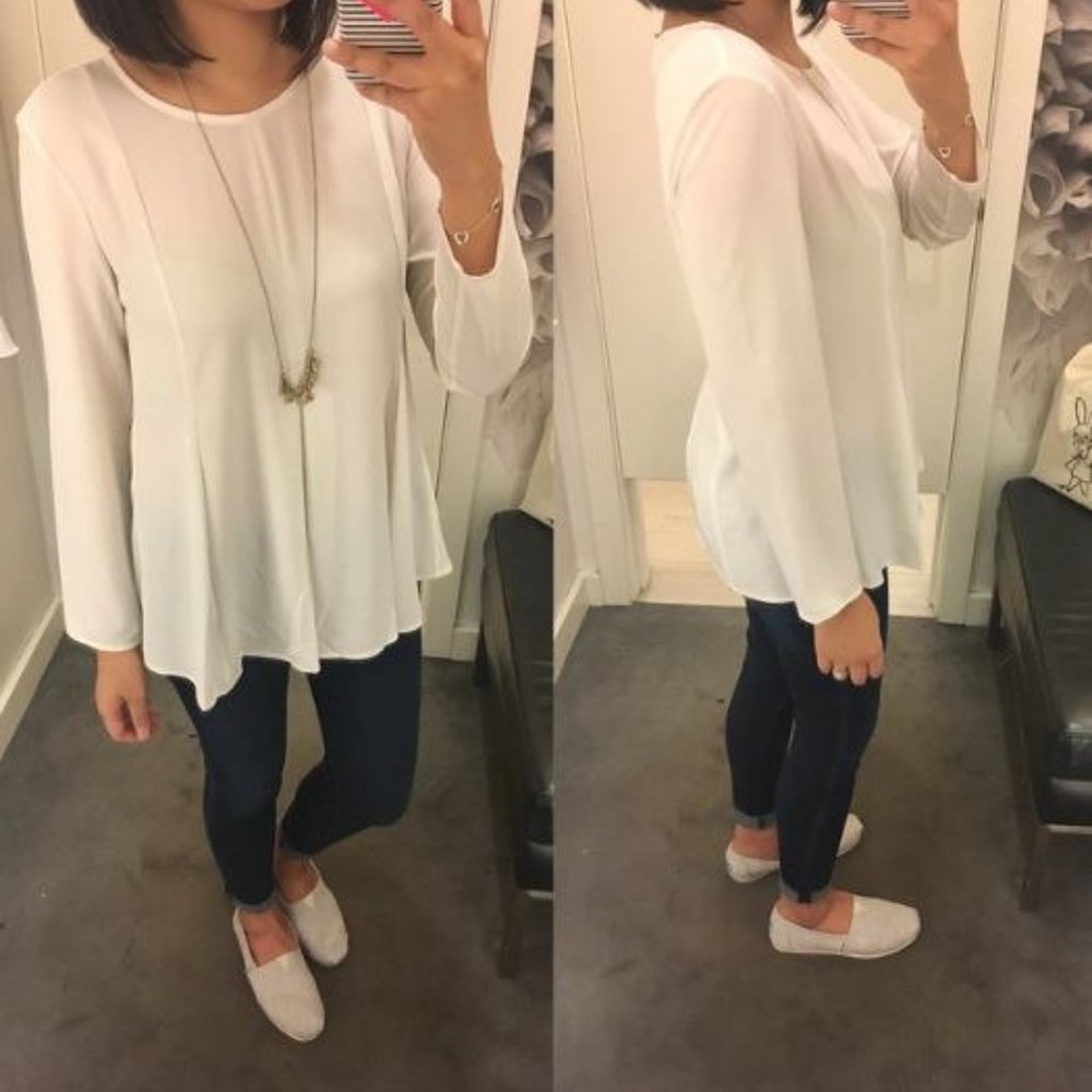 Ann Taylor Pleated Swing Top Shirt Blouse White